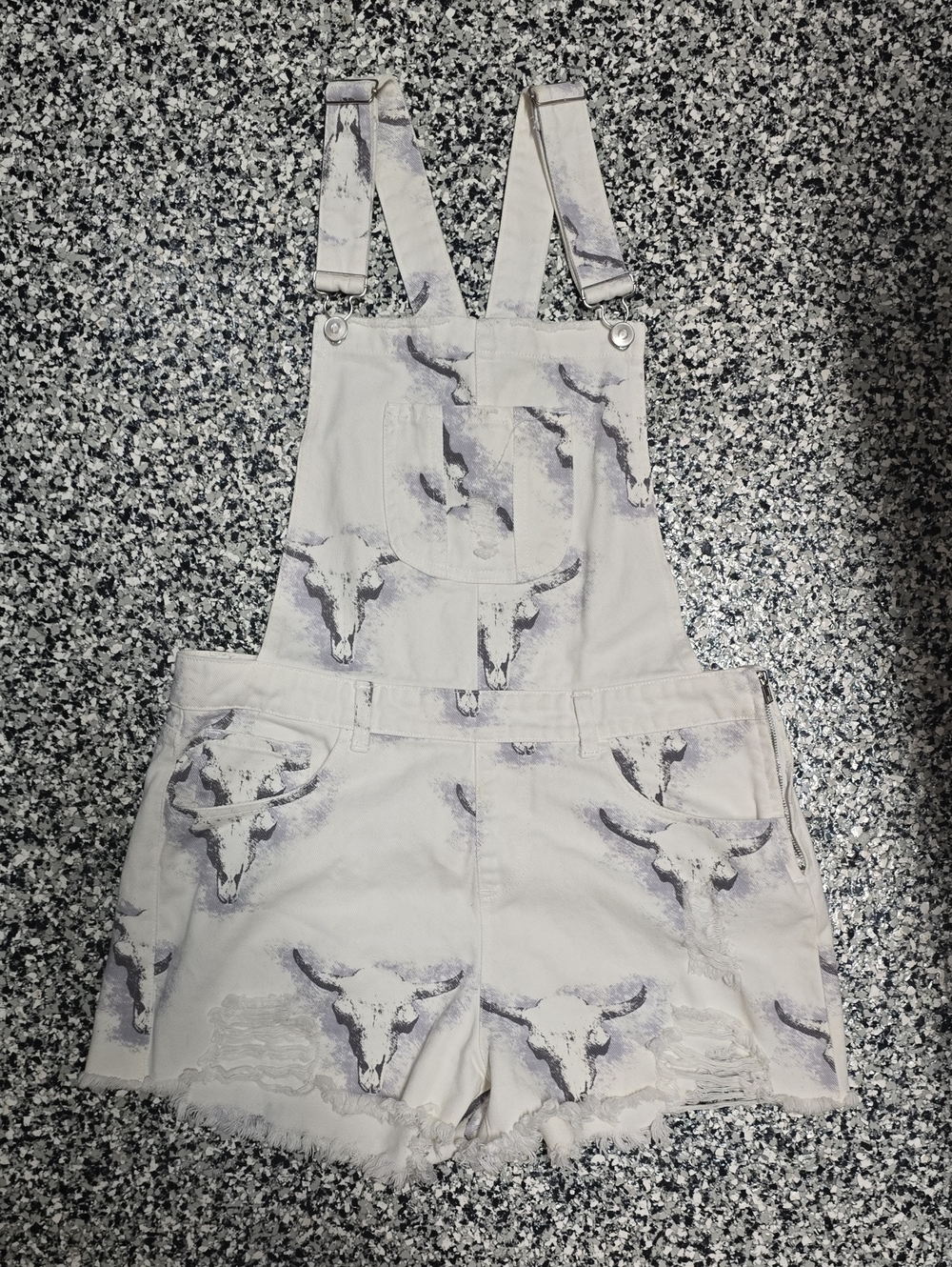 Peach Love California White Denim Short Overalls with Subtle Gray Wash